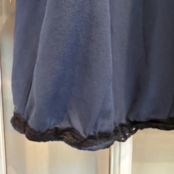 Joie Women's Navy Tunic Mini Dress 100% Silk Embroidered Crochet Lace Bow Size L - Picture 7 of 11